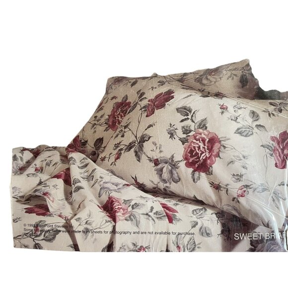 Vintage Westpoint Stevens SWEET BRIAR Roses Pink Blue Full Sheet Set 4 Piece New - Picture 1 of 7
